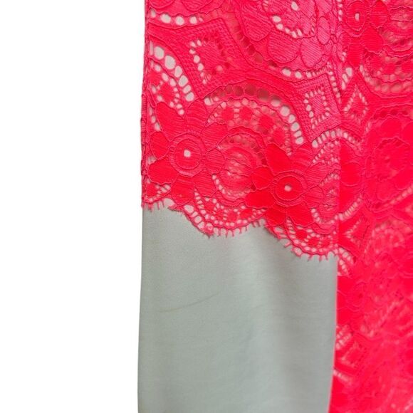 Gianni Bini White Sleeveless Mini Sheath Dress Neon Pink Lace - Picture 3 of 8